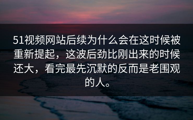 51视频网站后续为什么会在这时候被重新提起，这波后劲比刚出来的时候还大，看完最先沉默的反而是老围观的人。  第1张