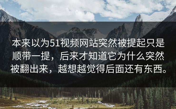 本来以为51视频网站突然被提起只是顺带一提，后来才知道它为什么突然被翻出来，越想越觉得后面还有东西。